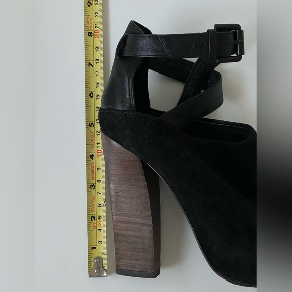 ALLSAINTS Black Suede Peep Toe Bootie Cross Strap Buckle Sandals Size 36 - Picture 14 of 16